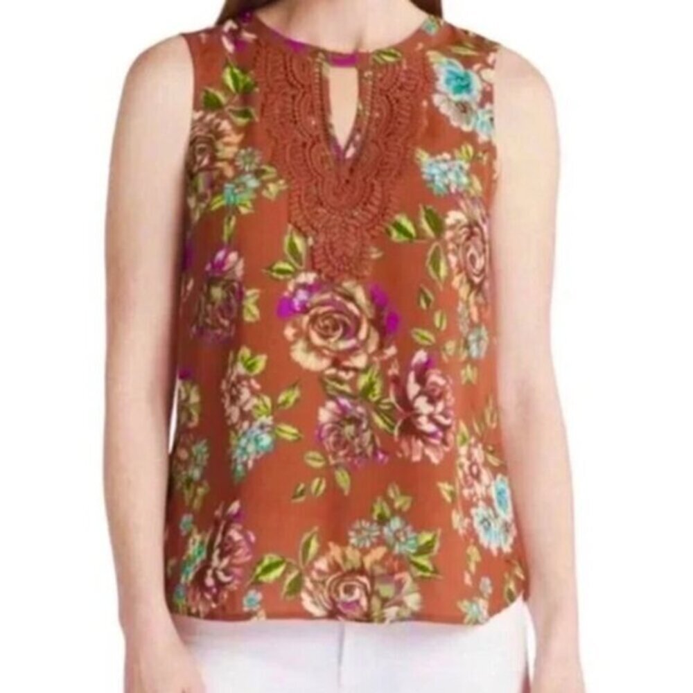 Daniel Rainn Quin Floral Lace Trim Keyhole Tank PM NWT